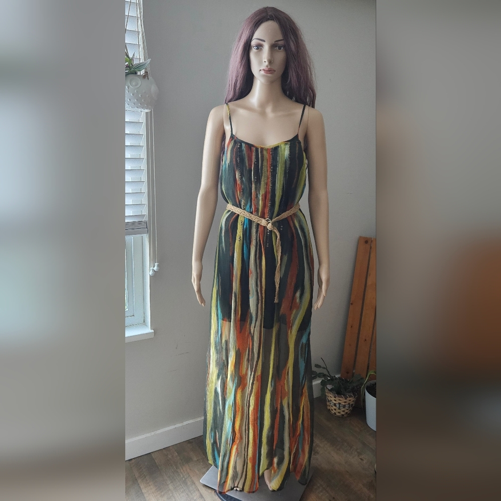 Jessica Simpson flowy sheer maxi dress lined black rust